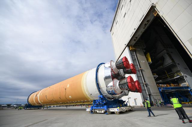 NASA image: NASA Prepares Artemis I SLS Rocket Stage for Move to Pegasus Barge